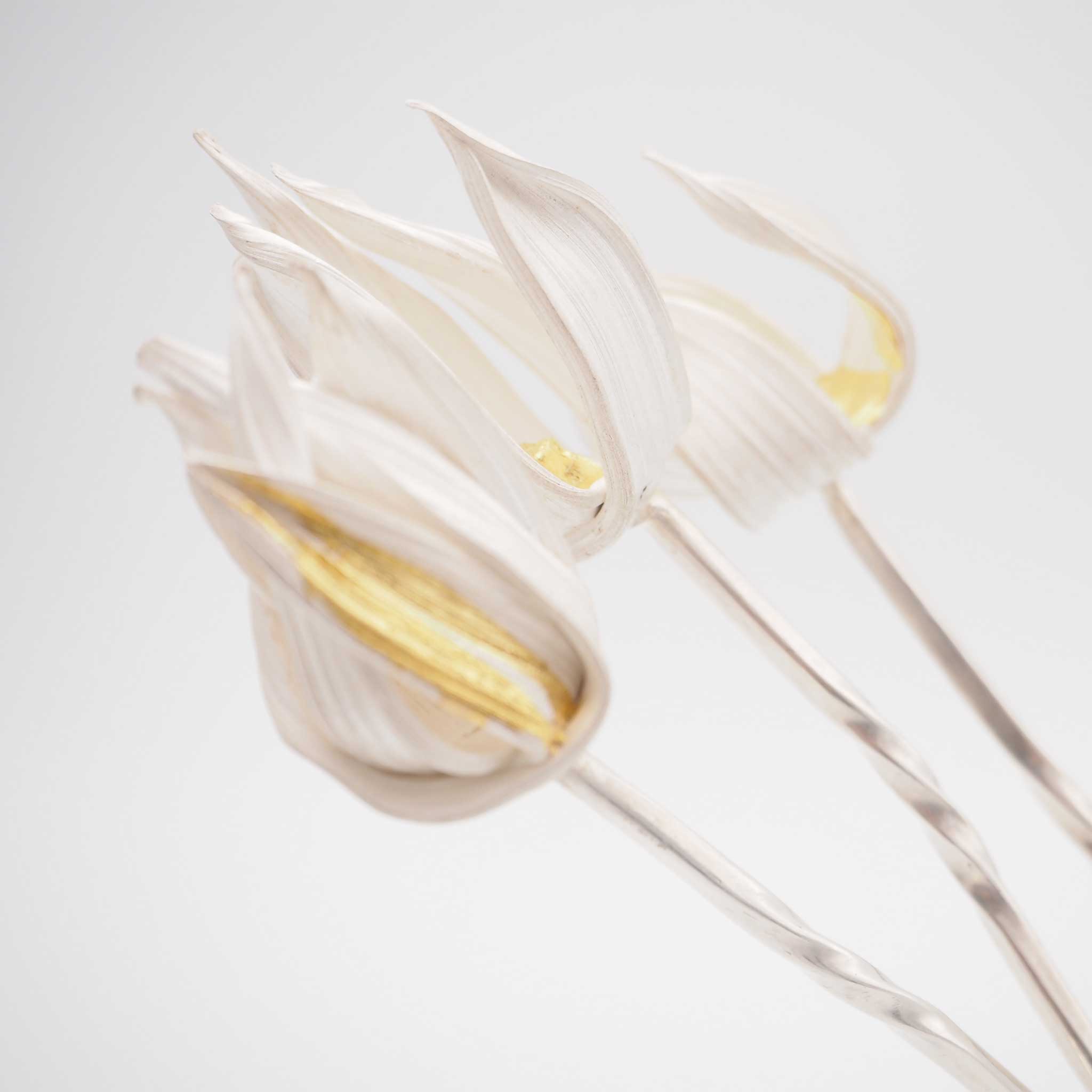 Moonlit Flowers Hair Pin in Silver with 24ct Gold